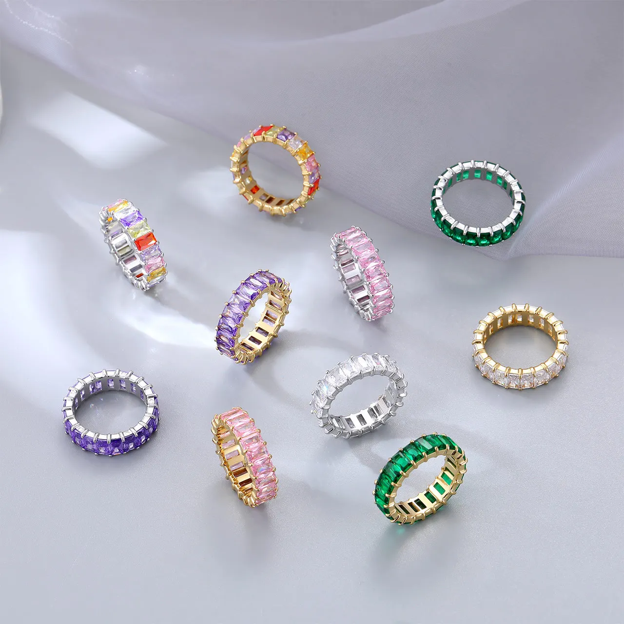 Simple light luxury elegant and exquisite lady new colorful multi  color vermiculite stainless steel wedding ring