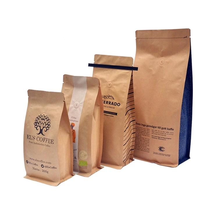 Heat Sealed Recyclable Kraft Paper Pouch 1Kg Empty Flat Bottom arabic Coffee Bean Packaging Zipper Coffee Bag With Valve