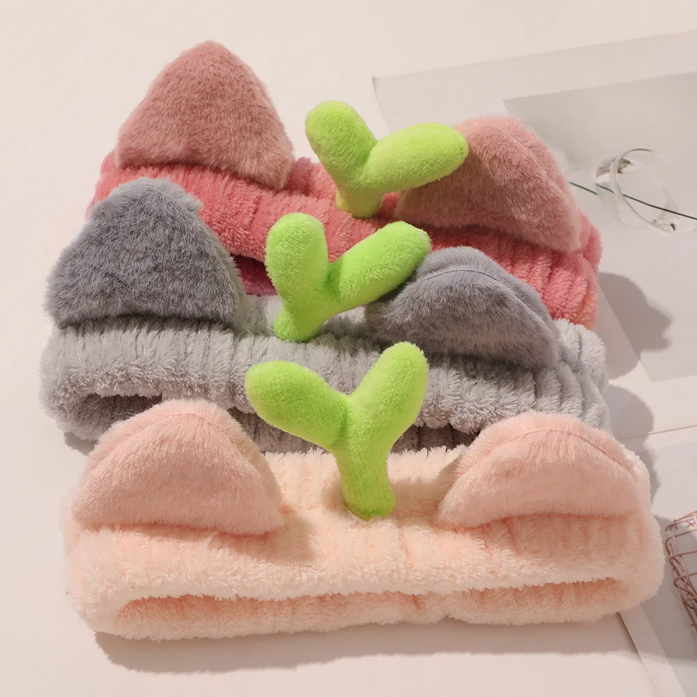Elasticity Coral Fleece Bow Headbands Girls Cute animals Hair Band Headwear Women Face washing makeup Hair Accessories