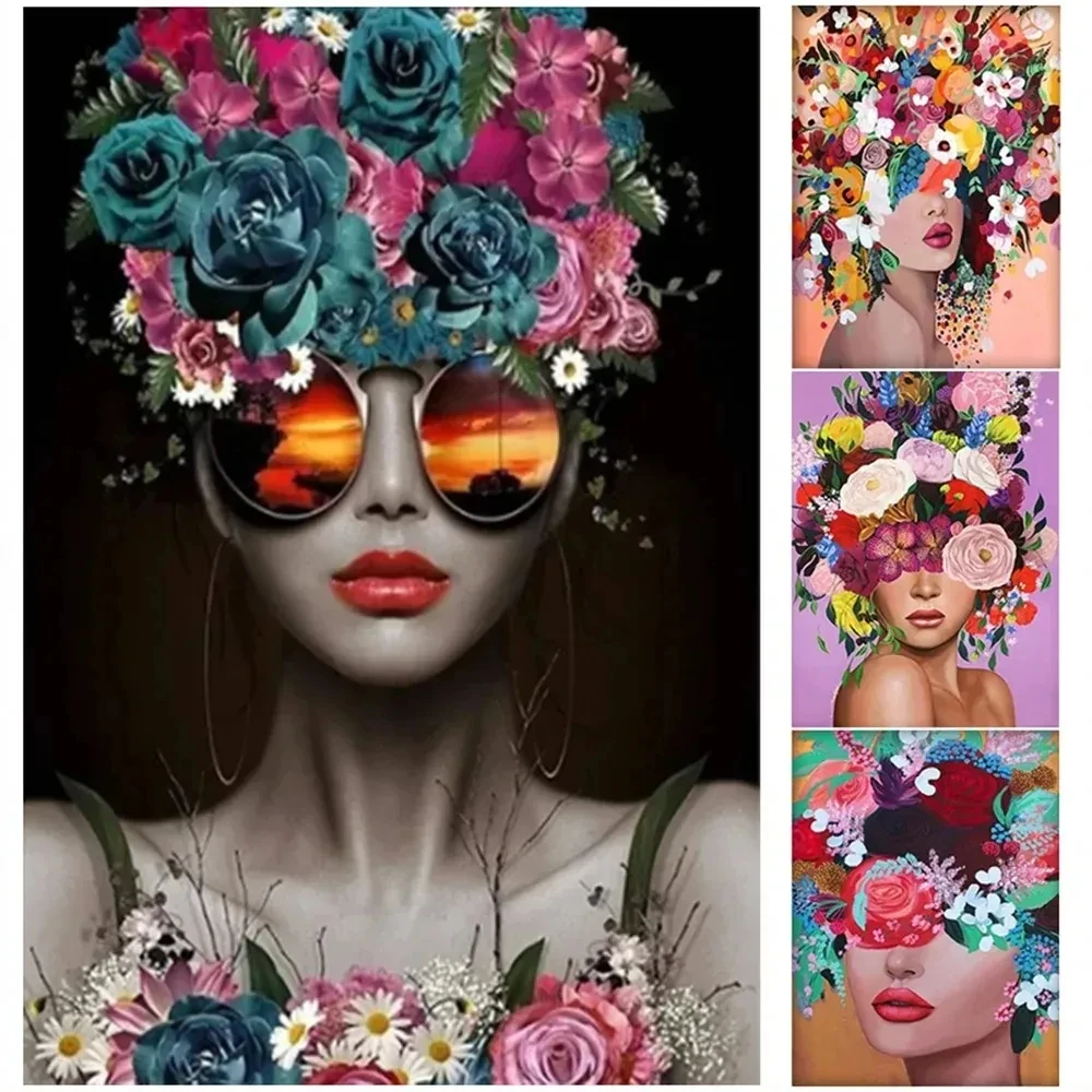 Abstract Flower Woman Art Figure Canvas Painting Fashion Girl Graffiti Wall Paintings Modern Figure Prints and Poster Room Decor