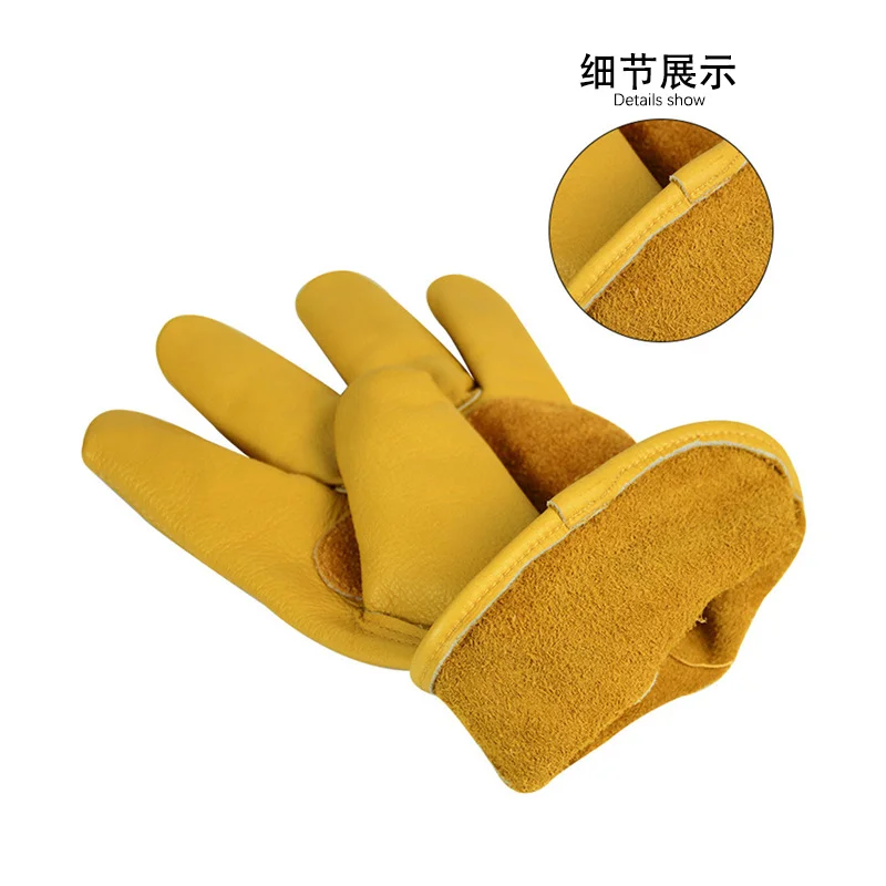 Vintage Protective Yellow Head Layer Cowhide Work Gloves Anti-Cut Driver Handling Labor Protection Work Gloves