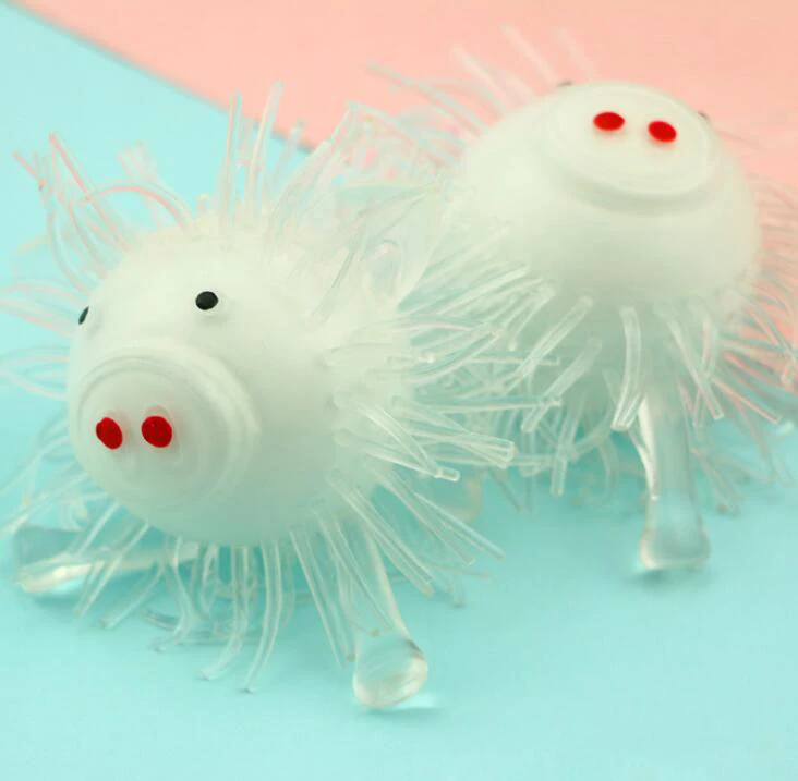 TPR Soft Fidget Squeeze Pig Shaped Long Hair Sensory Dough Flour Toy Ball