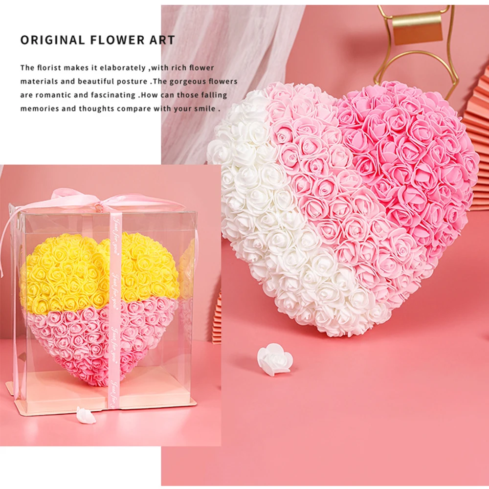 Christmas Valentines Day Gift Rose Heart Shaped Artificial Roses PE Foam Flowers Roses Heart with Gift Box