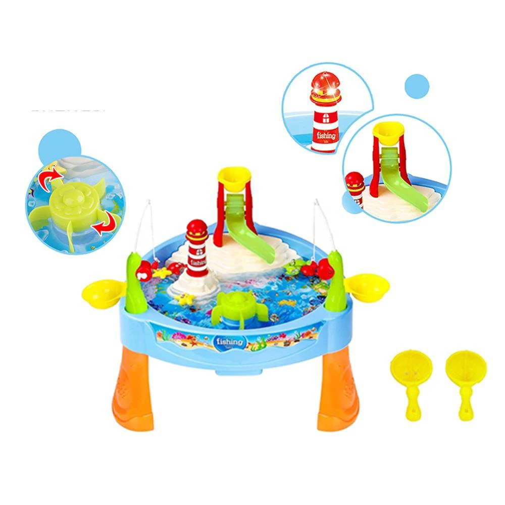 Summer Kids Outdoor Water Play Toy Electric Music Flash Fishing Set Toy With Music And Light
