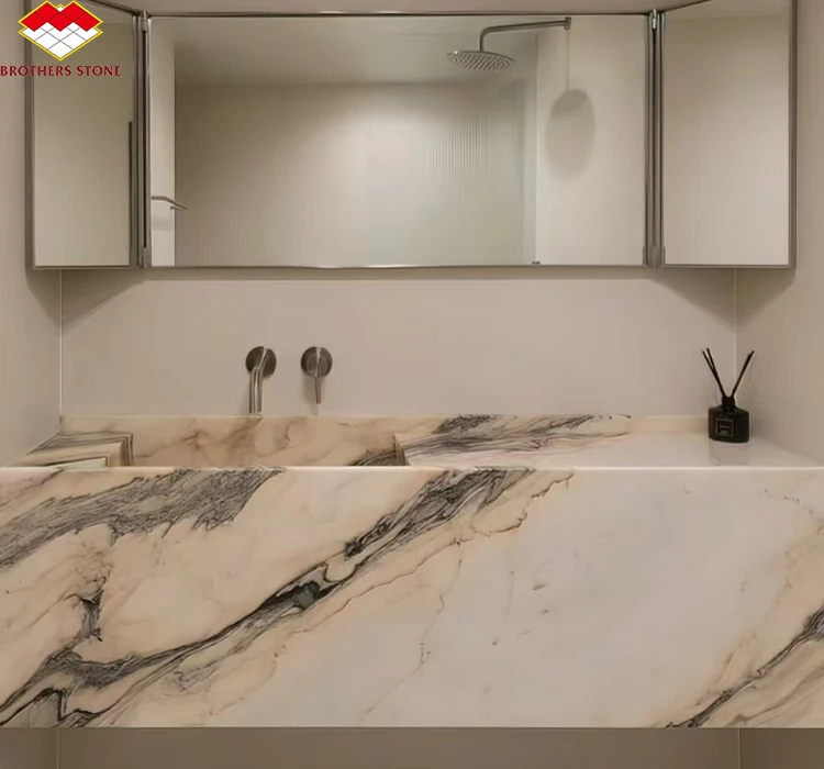 Luxury Stone Portugal Pink Marble Vanity Top with Sink Modern Polished Pink Marble with Grey Veins Bathroom Wall Panel