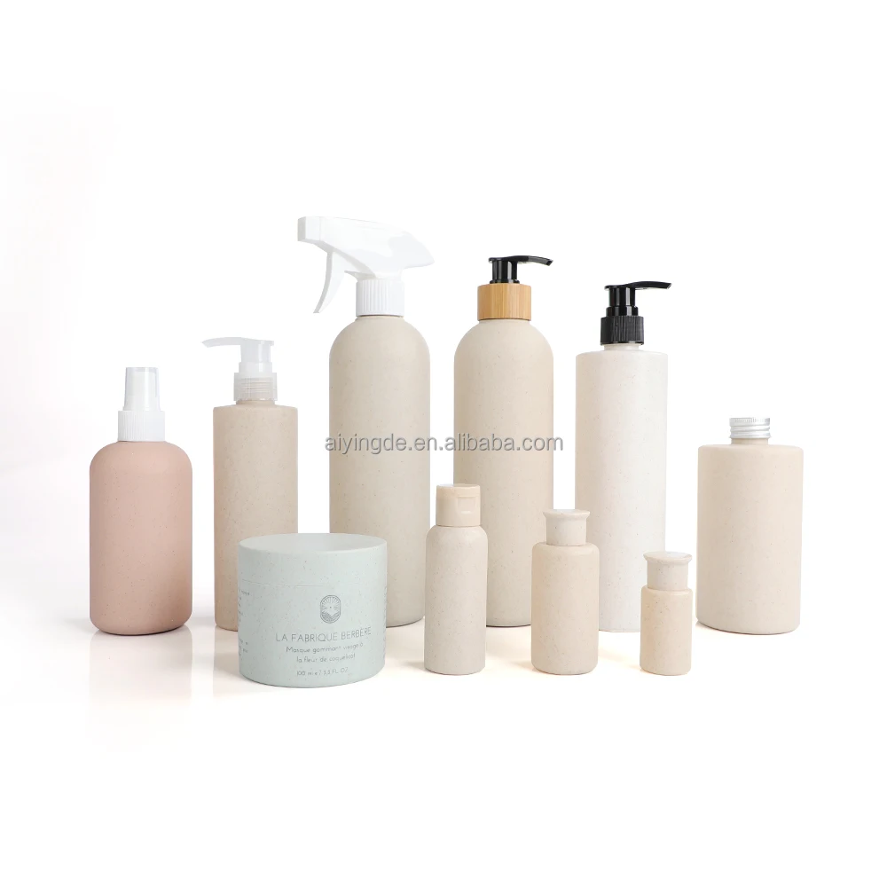 New Design 300ml Biodegradable Wheat Straw Packing Plastic Shampoo Bottle For Cosmetic Container With Trigger  Spray Mist