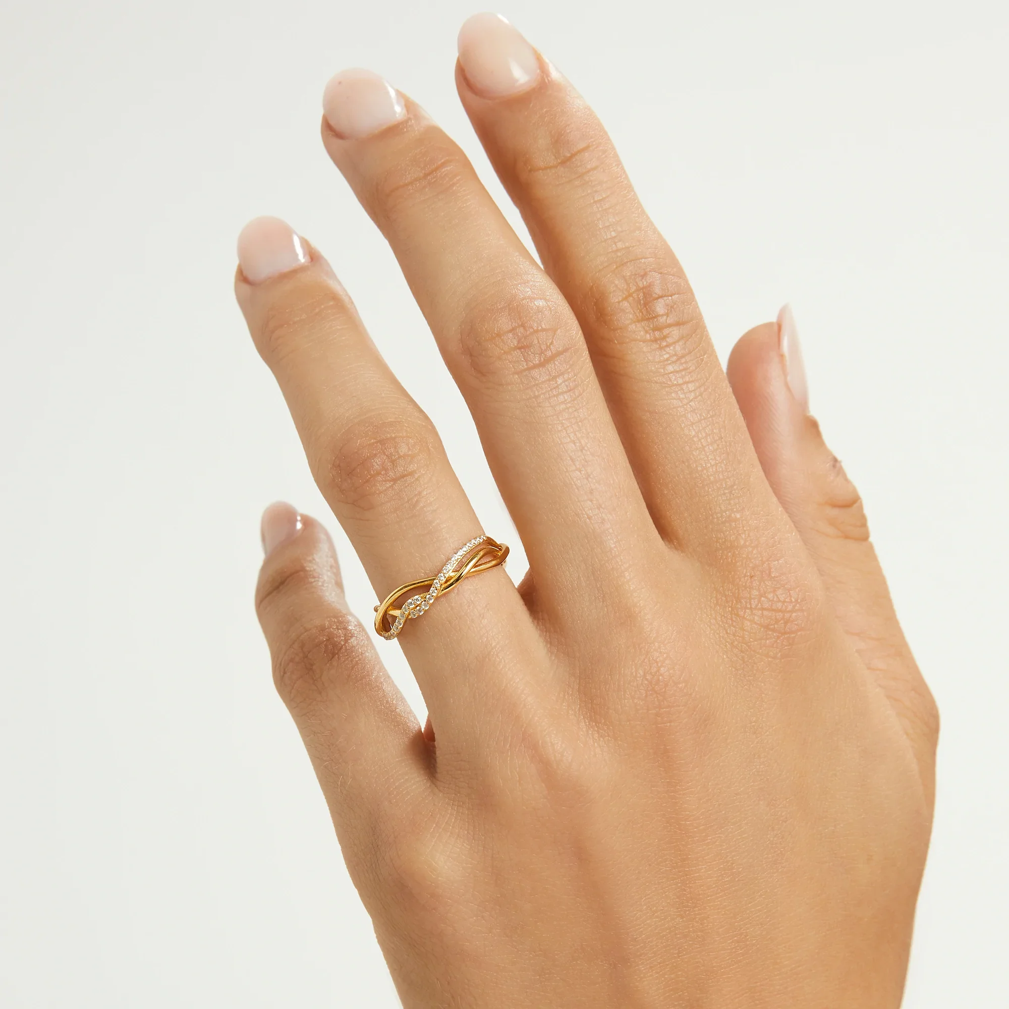 Factory Price Fine Jewelry Stacking Synergy Cross Wedding 925 Sterling Silver 18K Gold Plated Ring For Women