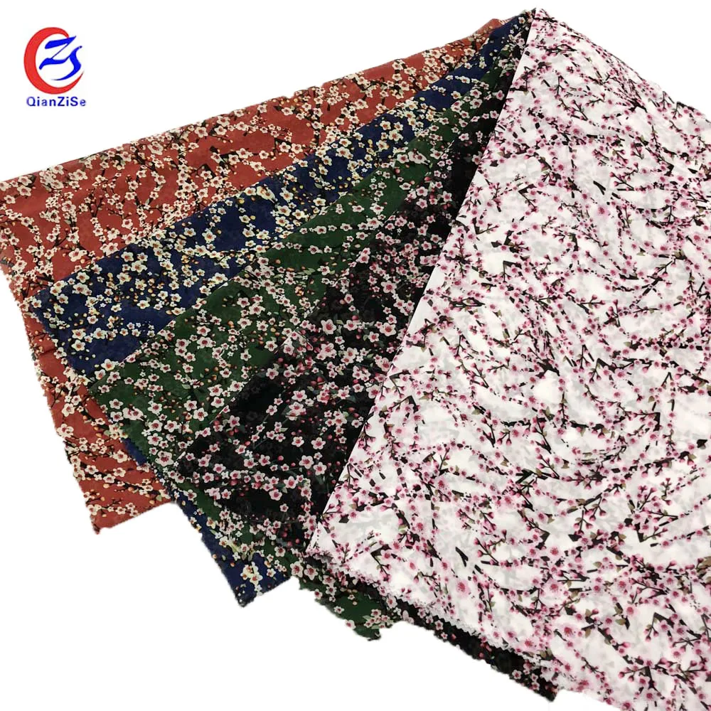 Очаровательная шелковая шифоновая ткань с принтом цветущей сливы
