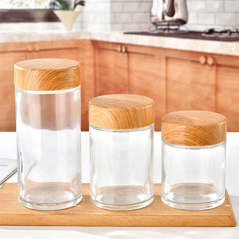 In Bulk Customized Round Glass Jar 180ml 250ml 500ml 750ml Container for Honey Jam Baby Food Storage with Wooden Metal Lid