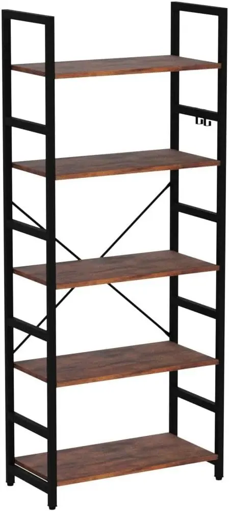 Tall Book Shelf Modern Bookcase for CDs/Movies/Books, Rustic Book Case Industrial Bookshelves Book Storage Organizer