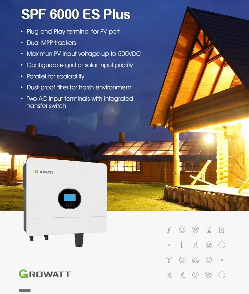 Growatt 6kva 6000w 6kw SPF 6000 ES PLUS  Set Solar Inverter Solar Home System for Energy System