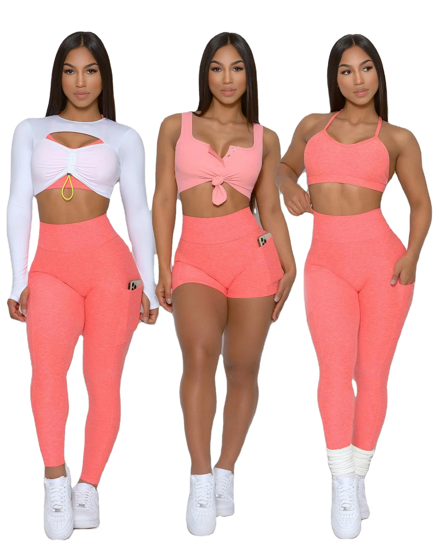 G31 Wholesale Active Wear Sportswear 2 Piece Set Women Gym Fitness Sets Two Piece Biker Workout Yoga Short Pants Set