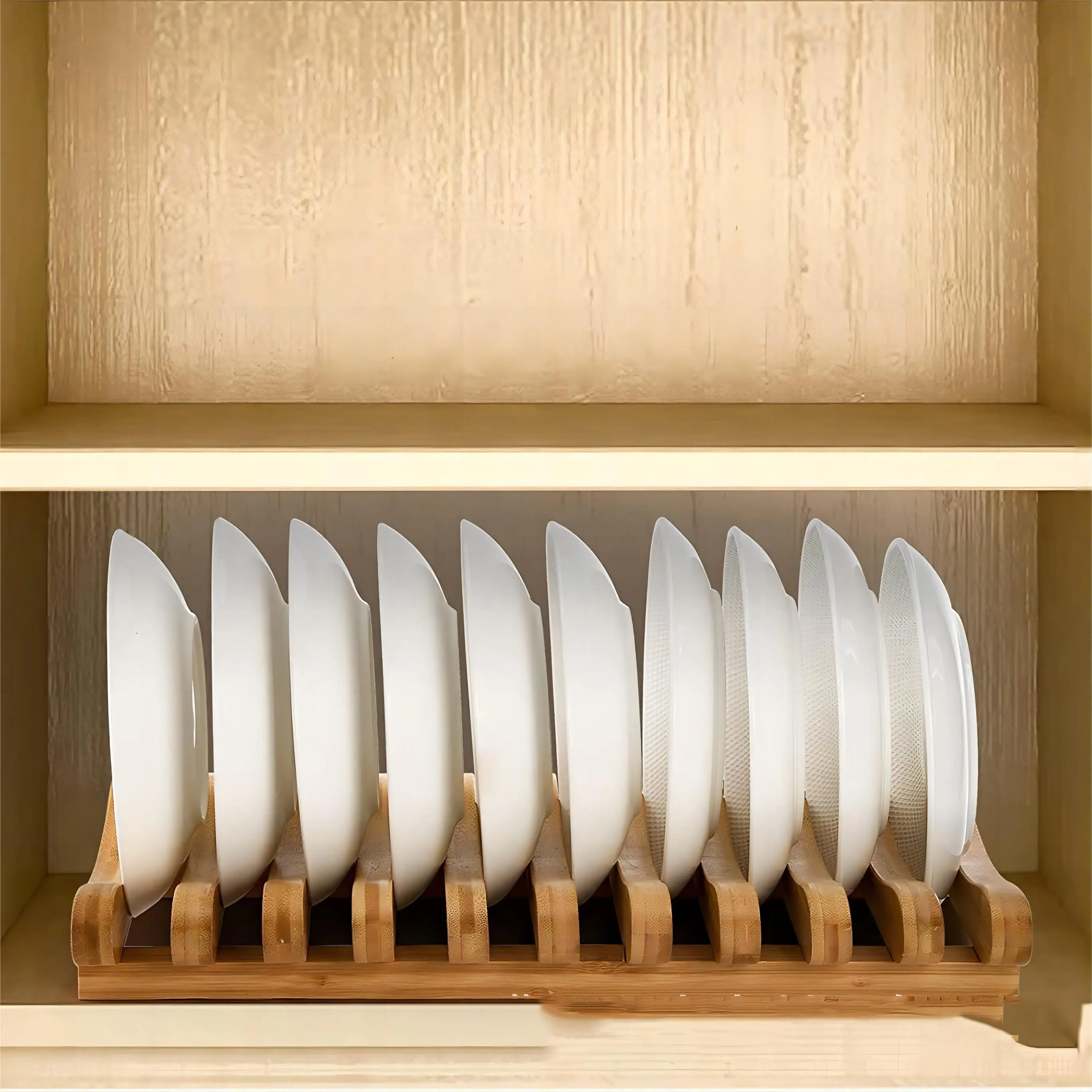 Wholesale Wooden Dish Drain Rack Tray Plate Drying Shelf Bowl Display Stand Holder Dinnerware Kitchen Storage Organizer