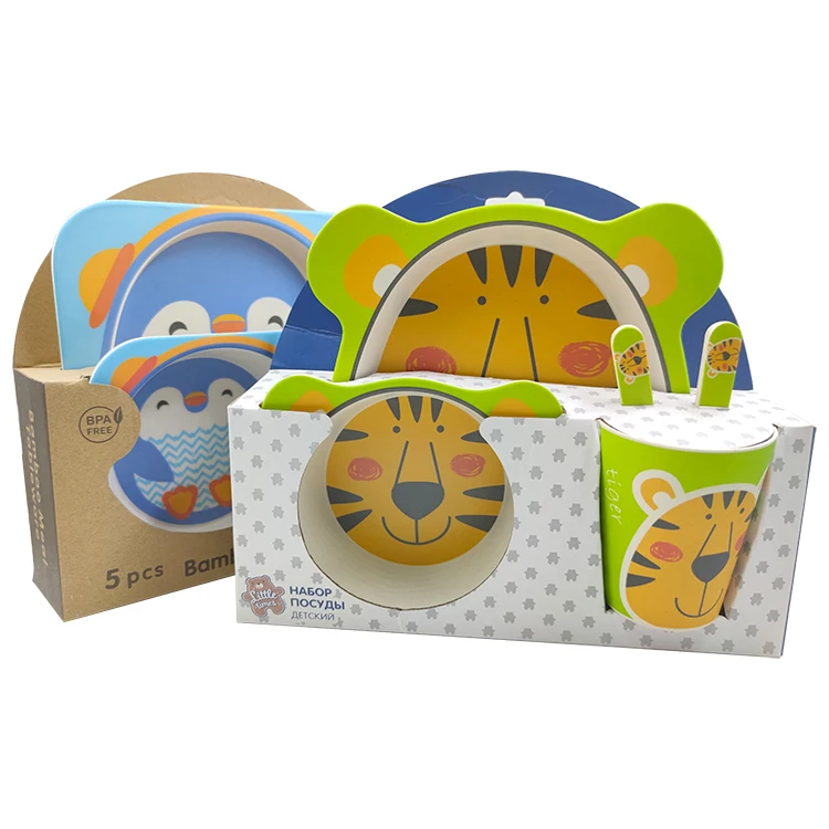 Оптовая продажа от производителя, обеденный набор из бамбукового волокна с чашей и ложкой для детей