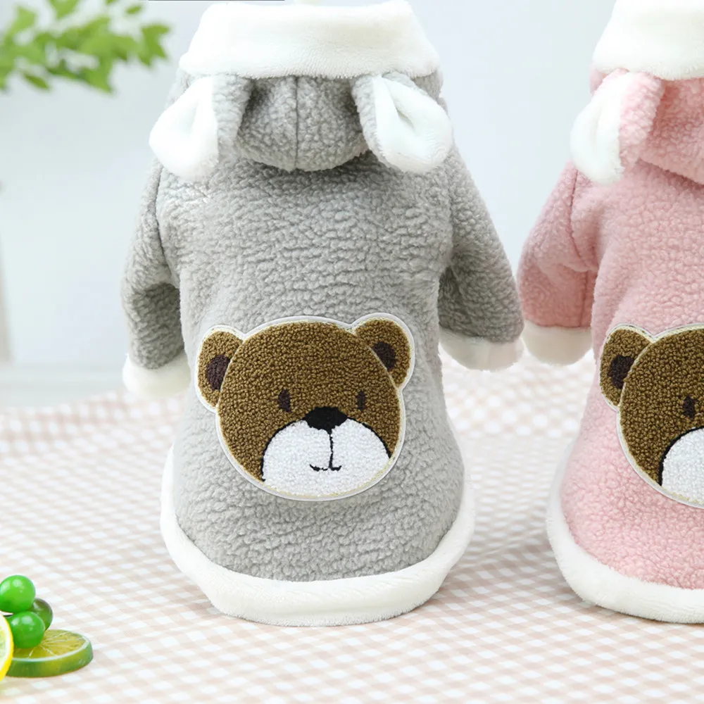Thickened bear hoodie pet sweater pet dog autumn winter cute dog clothes pink gray dog outfits for pet store