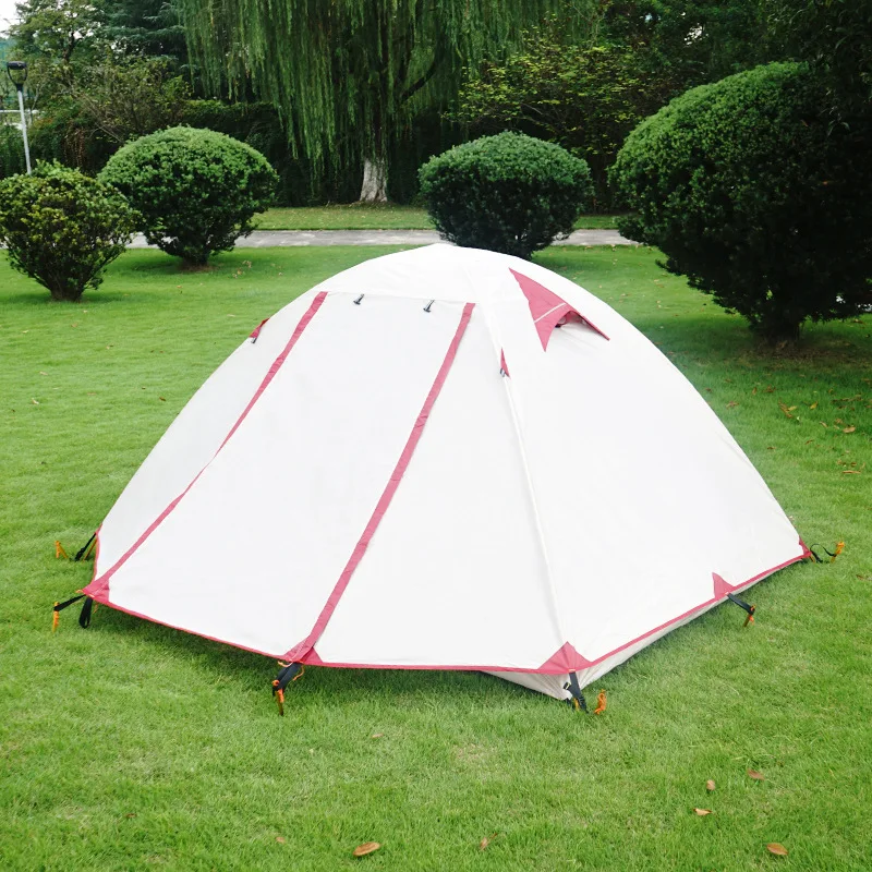Outdoor double layer rainproof windproof camping tent aluminum pole tent twin 2 person  tent