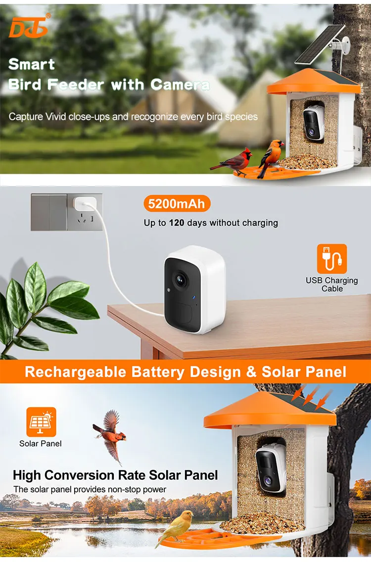 Smart Garden Bird Feeder with Outdoor Wildlife Monitoring wireless Camera