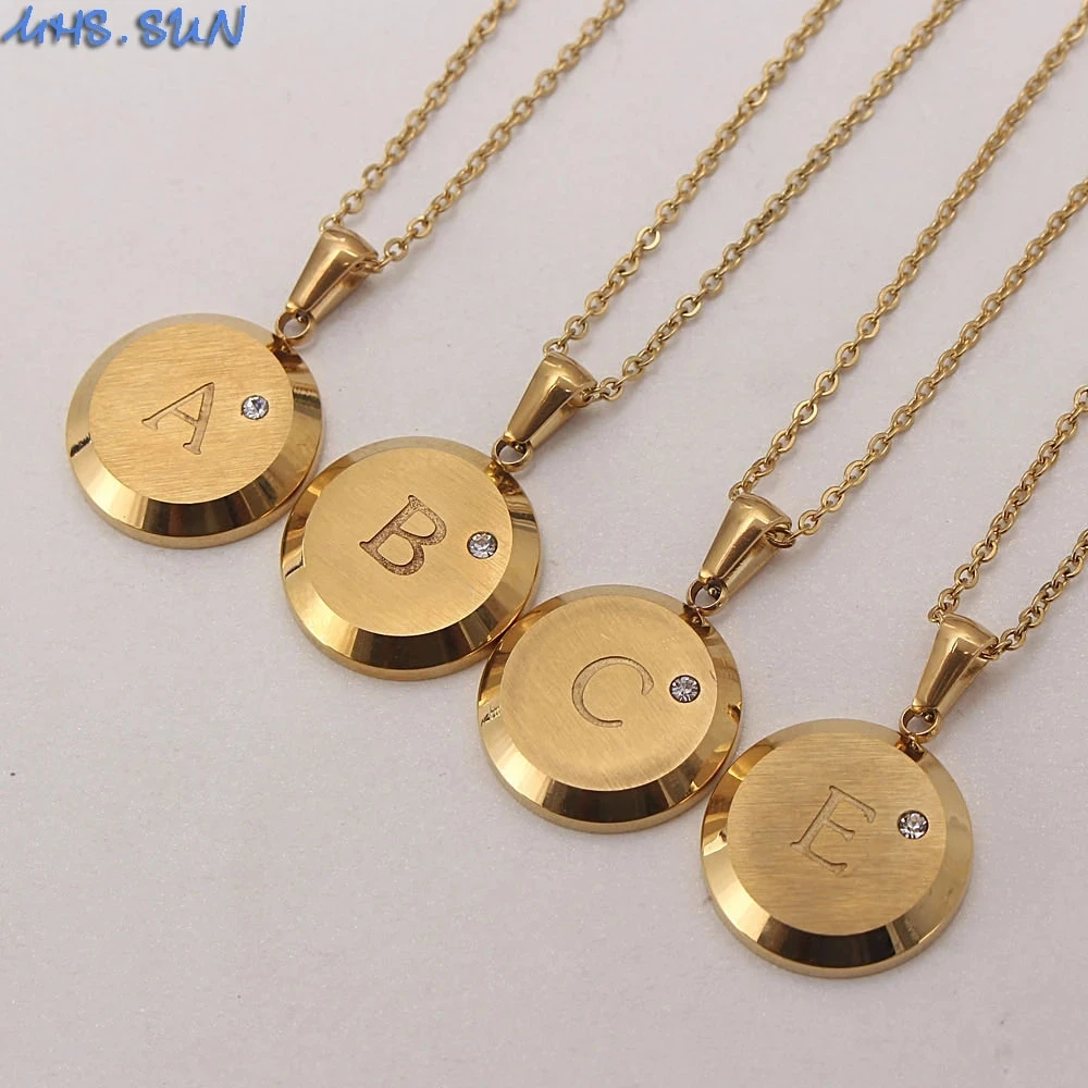 Fashion Jewelry Letter Pendant Stainless Steel Necklace Zircon Alphabet Letter 18K Gold Plated 26 A-Z Inital Women Accessories