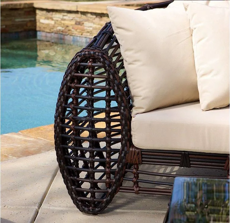 Outdoor modern rattan sofa coffee table combination villa outdoor garden rattan chair waterproof rattan furniture