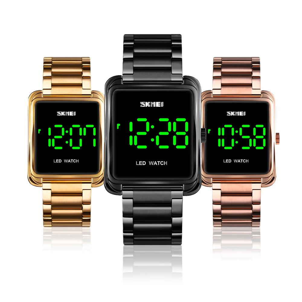 Skmei 1505 Hot Fashion Korea Style Square Watches Stainless Steel Strap Men Waterproof Led G Shock Digital Watch