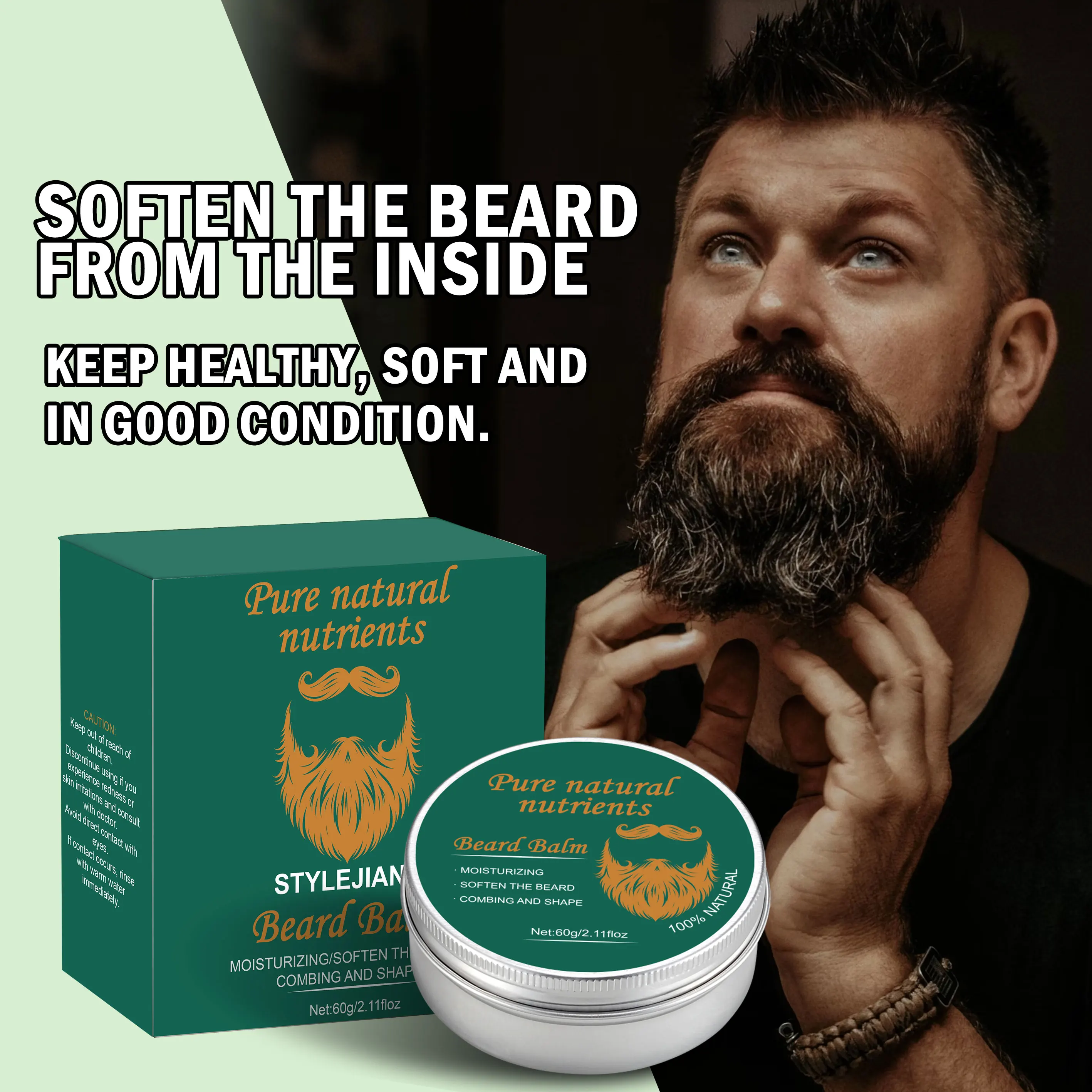 60ML OEM Private Label High Quality Natural Scented Beard Balm Organic For Mens Mustache Beard Care Products