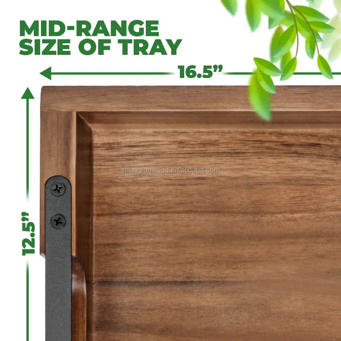 Wood Serving Tray With Black Metal Handles, Household Products Rectangular Wood Tray For Ottoman, Food, Breakfast, Eating Tray