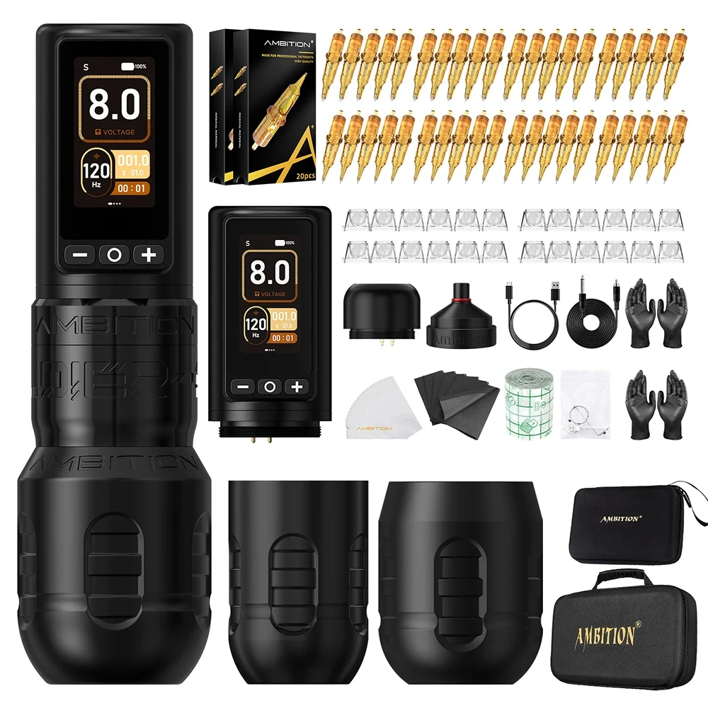 Ambition Soldier 270 2400mAh 4.0/4.5mm Stroke Brushless Motor Professional Tattoo Gun Set Wireless Tattoo Pen Machine Full Kit