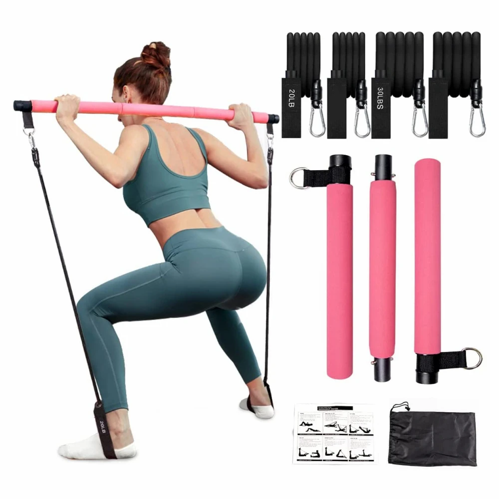 2023 New 3 Section Adjustable Pilates Bar Kit With 6 Resistance Bands /Pilates Bar Kit With Rubber Resistance Bands