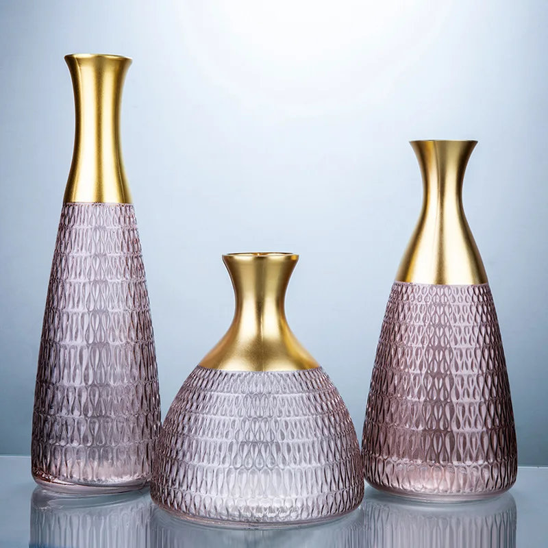 high quality new design pink flower glass vase for  home dining table decoration with small mouth