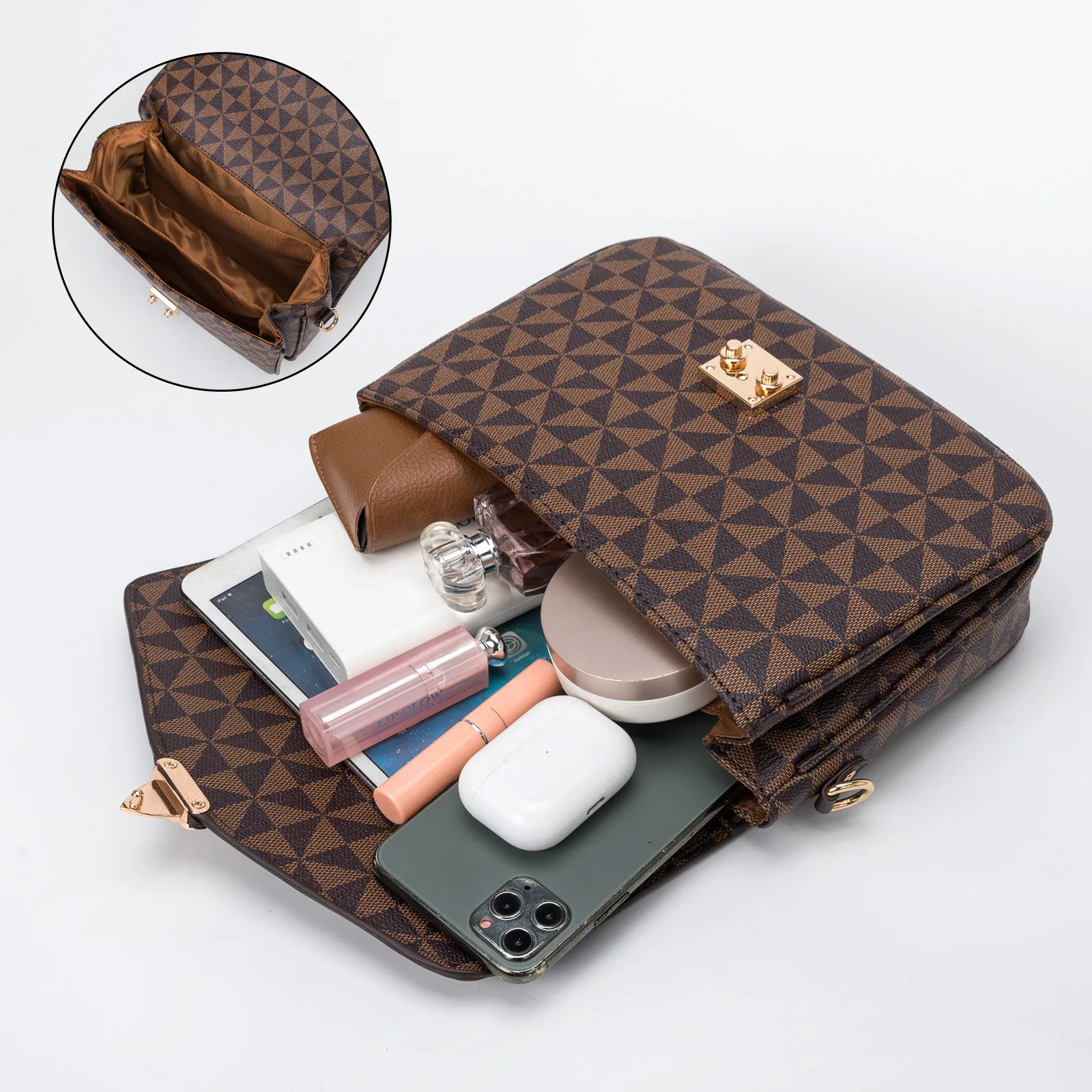 New product ideas 2022 girls trendy messenger bags check flap lock sling bag for women fashionable