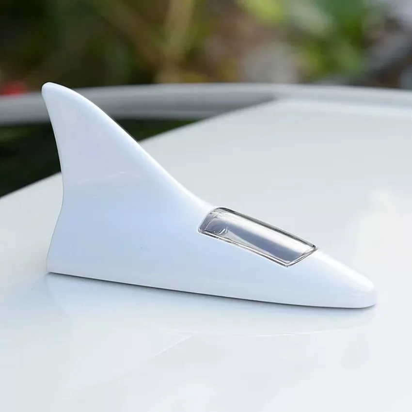 Universal Cars Carbon Fiber Roof Solar LED Shark Fin Aerial FM/AM Radio Signal Antenna