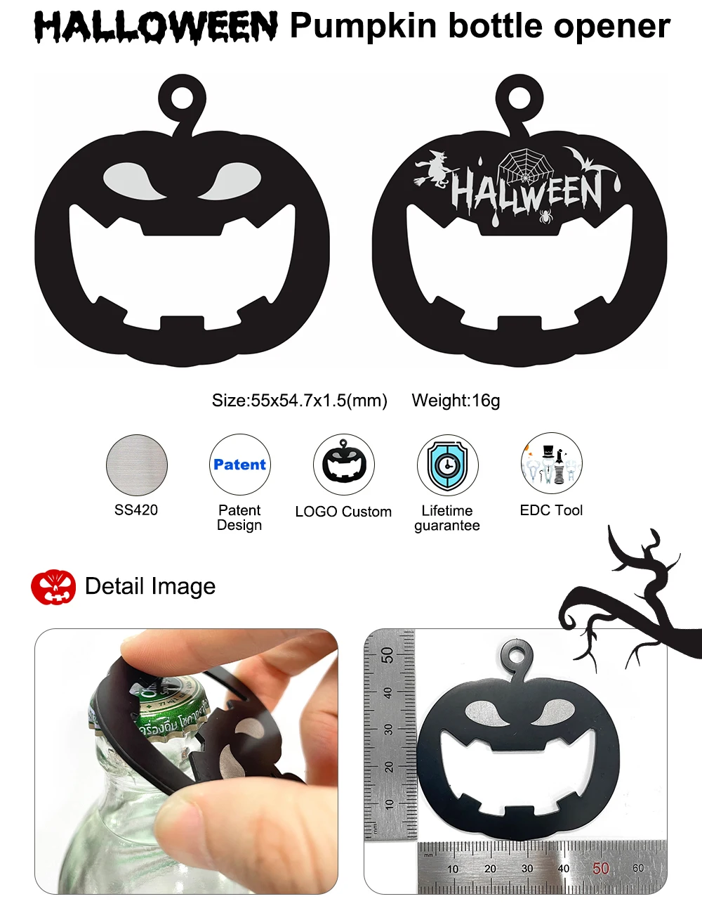 Halloween Pumpkin Bottle Opener Party Giveaway Mini Gifts Personalized Souvenir EDC Gadgets Custom LOGO Design Key Chain