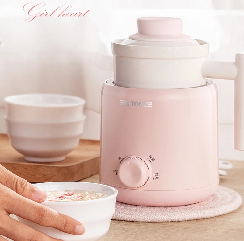 TONZE Mini multi-purpose Household Food Warmer 600ml Mini Stew Pot Electric Portable Slow Cooker Health Ceramic Stew Cup