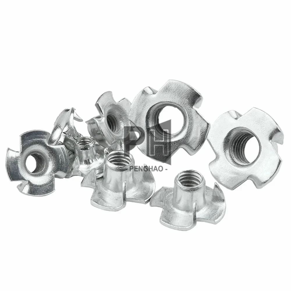 Steel M3 M4 M5 M6 M8 M10 M12 Zinc Plated Four Claws Nut OEM Speaker T-nut Blind Pronged Insert Tee Nut Inserts Hardware