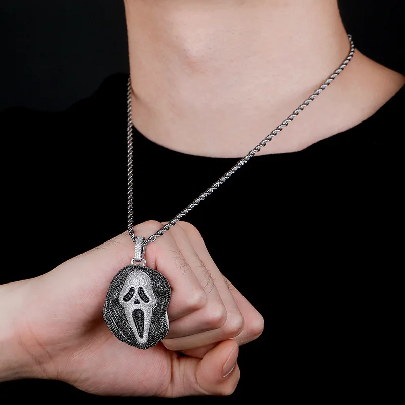Halloween Europe and the United States popular ghost ghost hip hop pendant full of zircon necklace sweater accessories