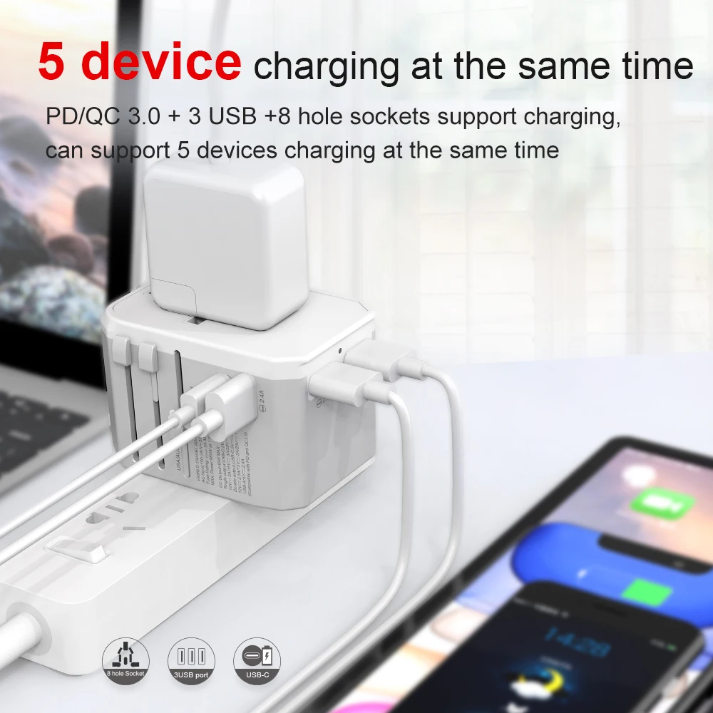 Universal Travel adapter plug Type C USB quick charger 45W PD adaptor power electrical plug outlet