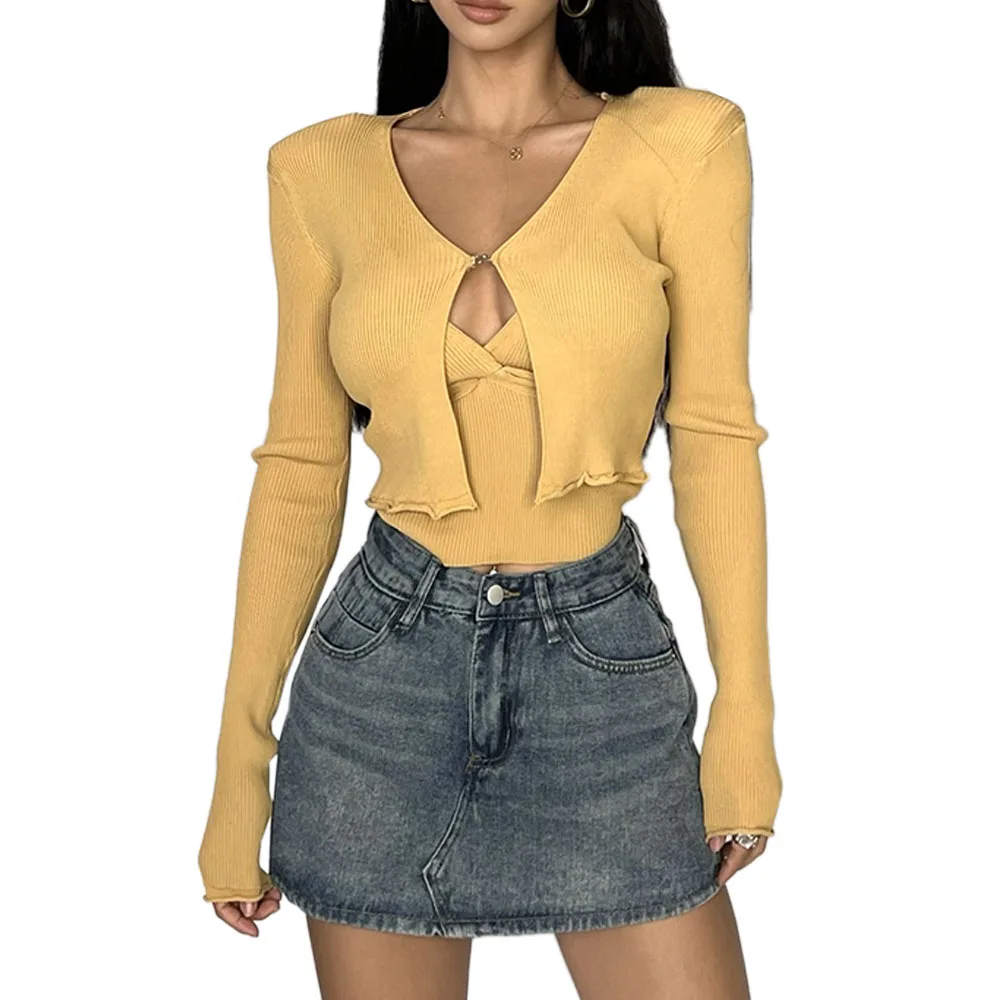 Customized bodycon thin long sleeve summer crop tops sexy women sweater cardigan for ladies
