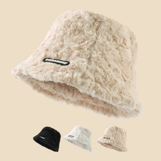 2024 Women Winter Plush Bucket Hat Warm Solid Color Faux Fur Fisherman Cap designer winter hats