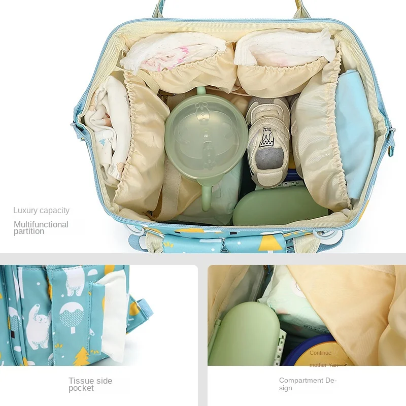 2023 New Large Capacity Blue Patterned Print Waterproof Diaper Bag Backpack Leather Diaper Bag Mommy Bags