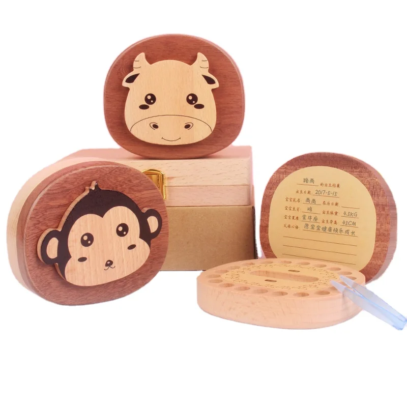 
baby souvenir wood tooth box cute animal tooth box for kids 