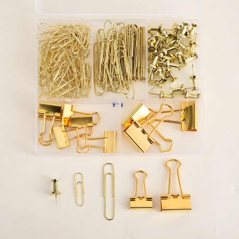 Factory Price Hot Sales Creative Office Stationery Combination Rose Gold Pin Ticket Clip Paper Clip Swallow Tail Clip Set