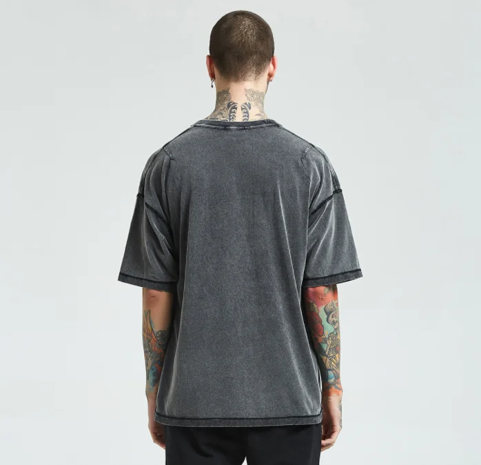 Wholesale On Stock Fast Delivery Streetwear Men T shirt Snow Wash Short Sleeve T Shirt