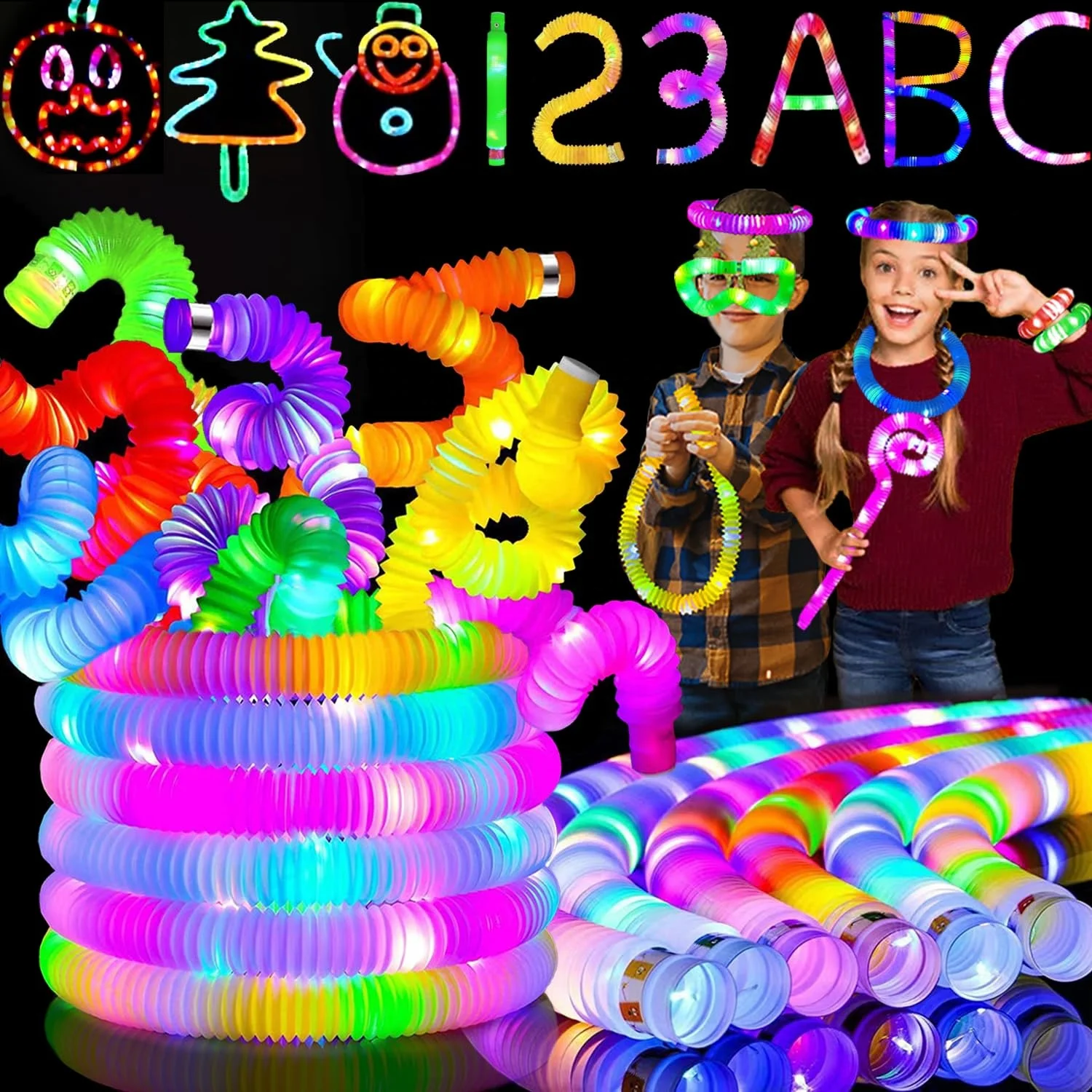 2024 New Electronic Gadgets 29cm Rainbow Party Holiday Supplies Led Lights Up Pop Tubes Pop Bracelet Fidget Toy