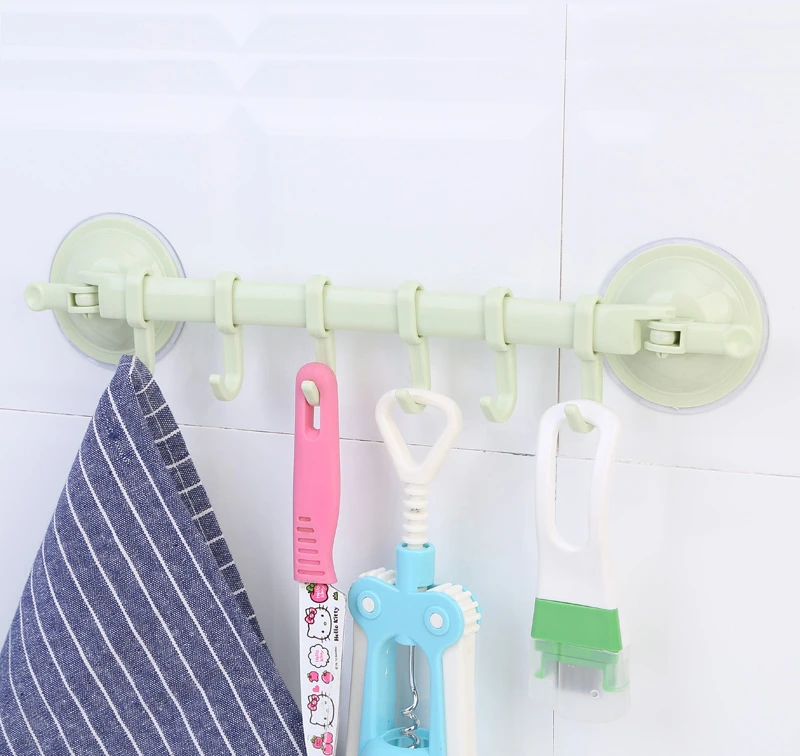 Adjustable organizer 6 hooks plastic bathroom corner towel hanger kitchen hook storage suction wall hook strong suction cup