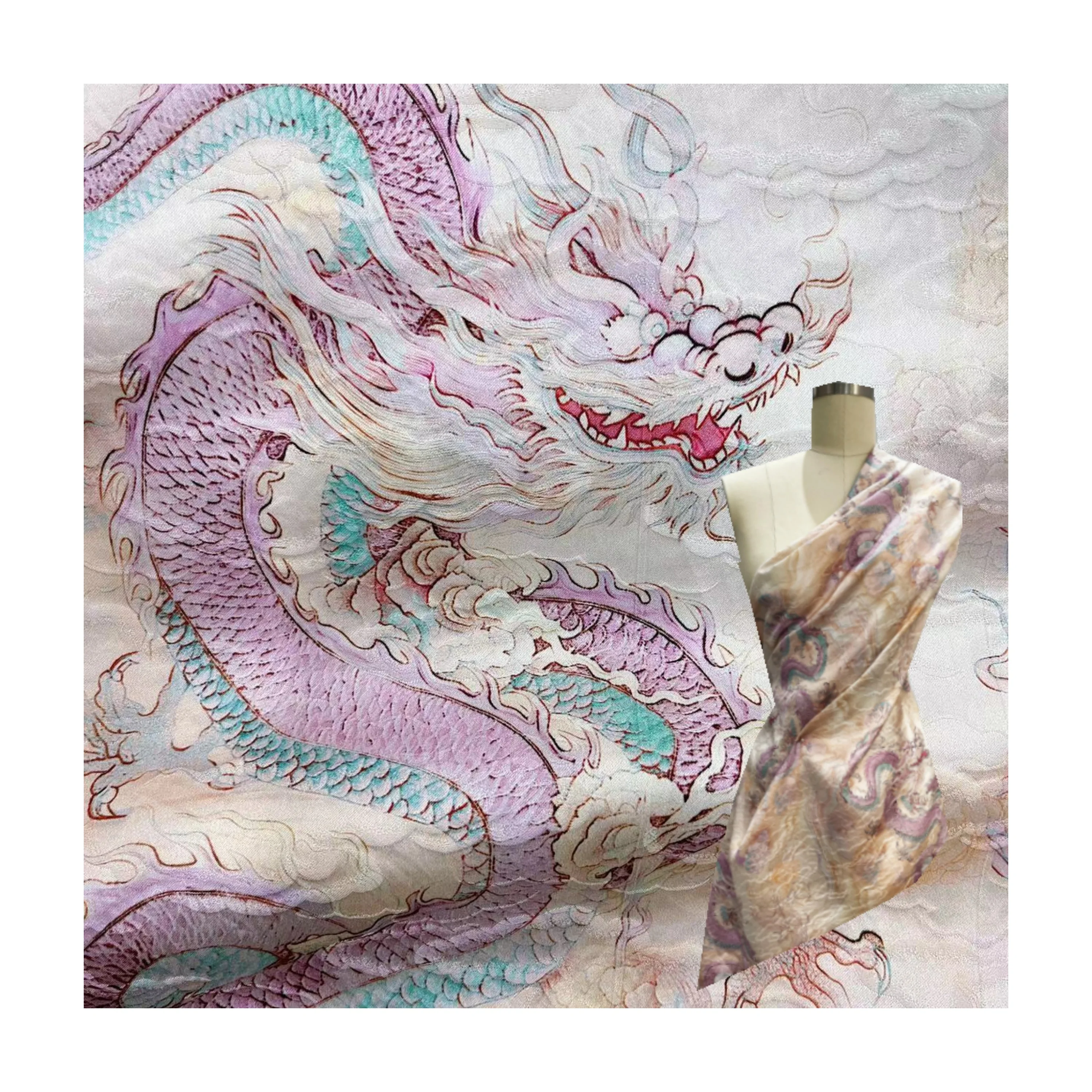 Hot sale new design china dragon digital print jacquard fabric for costume and bedding