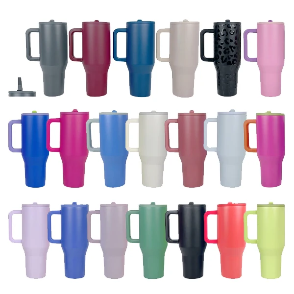 40 oz Traveler Tumbler Stainless Steel Durable Vacuum Insulated Coffee Mug With Circular Flip Straw and Handle