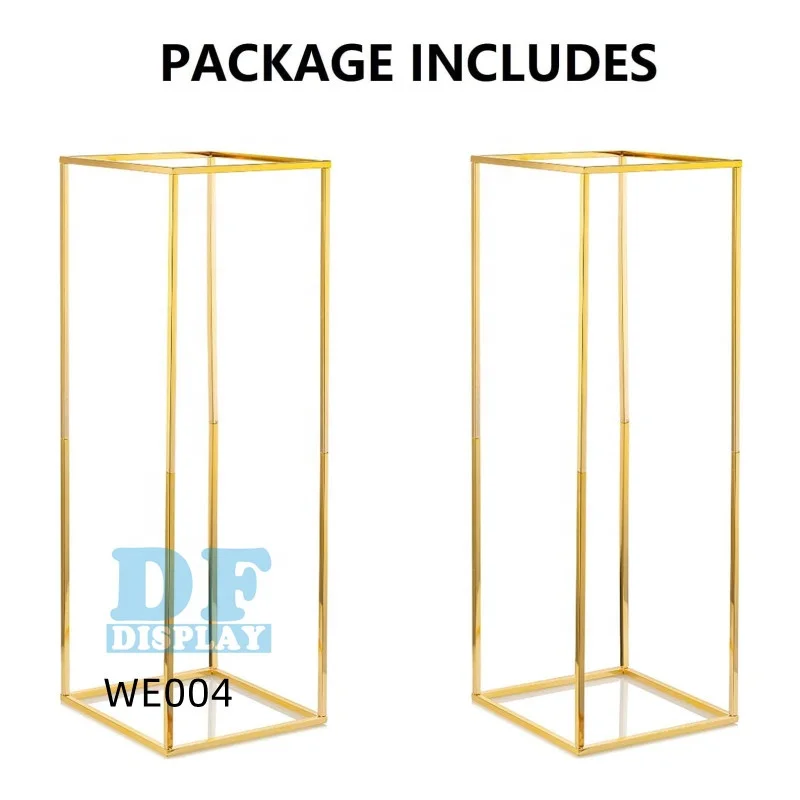 WE004 Wedding Centerpieces Gold Vases set of 2 Pcs Tall Flower Stand Metal Floor Vase Column Geometric Centerpiece Stands