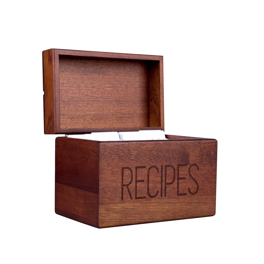Vintagewood коробка для рецептов из орехового дерева 4x6 в винтажном стиле с разделителями и корзиной хранения карт держателей