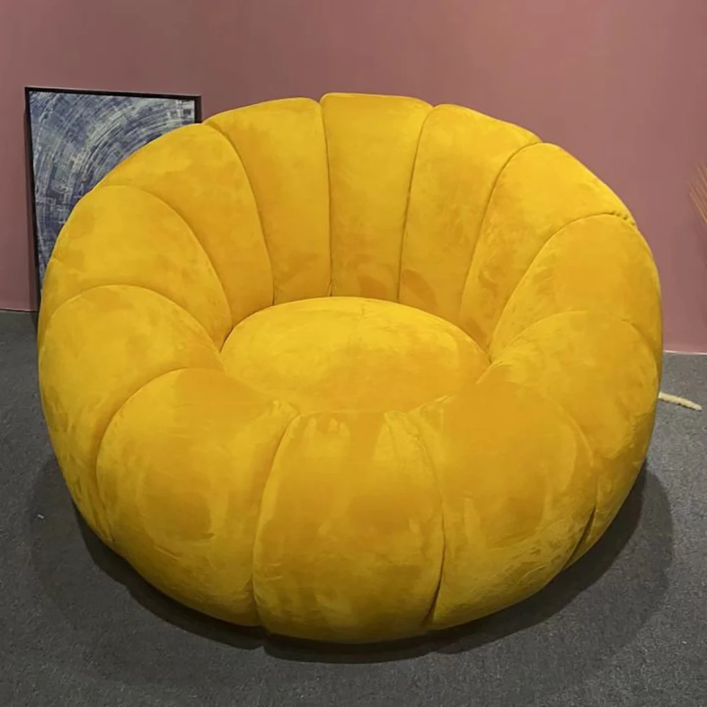 Modern Design Living Room Furniture Comfortable Lazy Sofa Leisure Yellow Velvet Fabric Accent Chair Lounge Chair
