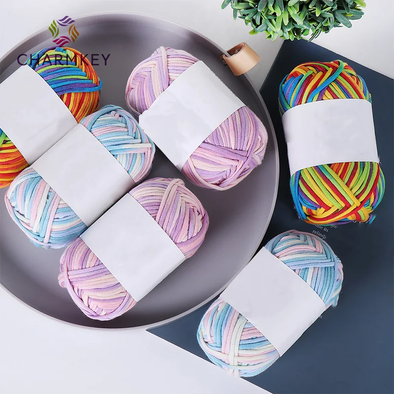 High Quality 4mm Thick 68%Cotton 32%Nylon  Blended Tube Hand Knitting Yarn for Bags Crochet DIY kit